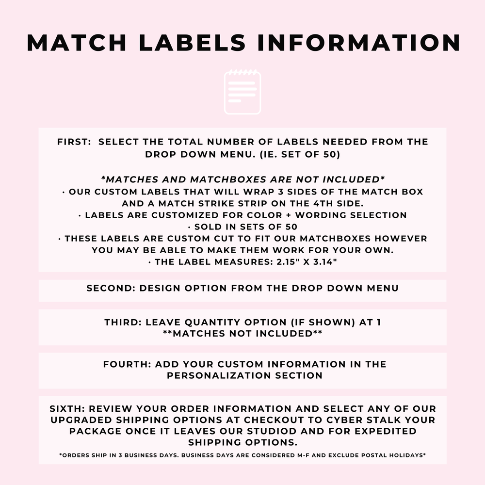 LABELS ONLY - Doodle Matchbook Labels — White Confetti Box